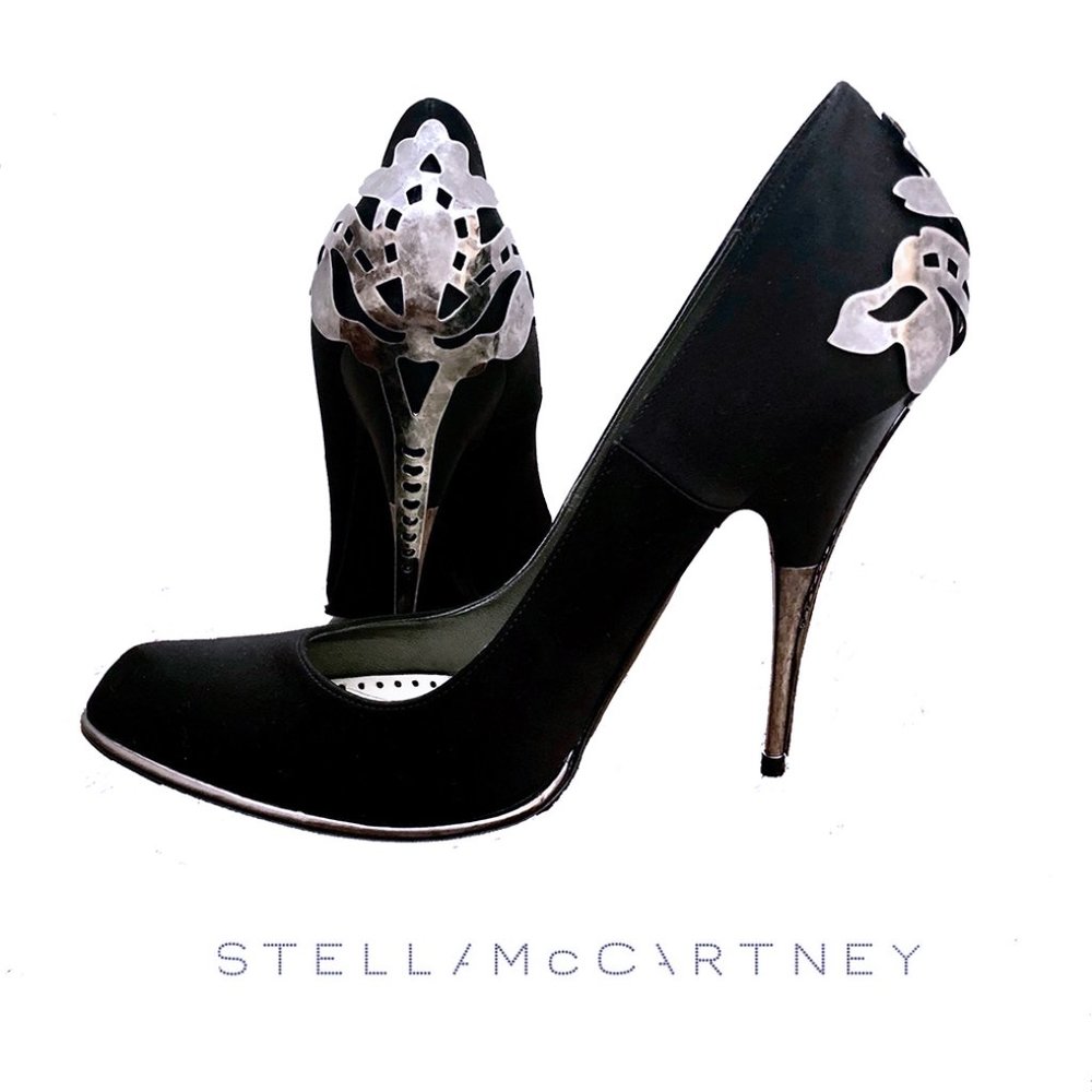 Stella McCartney Black & Metal Filigree Pumps